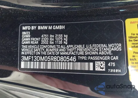 2024 BMW M2 z USA, uszkodzony, nr VIN 3MF13DM05R8D80546